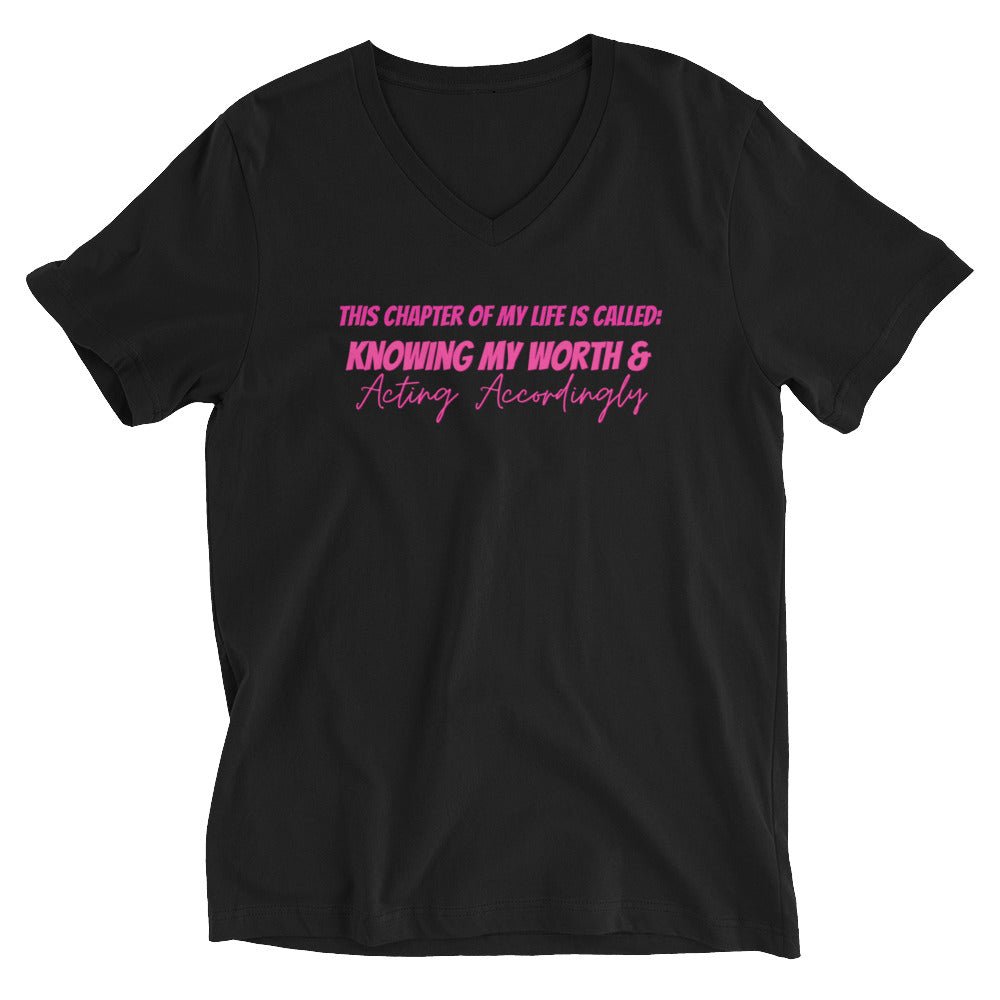 My Life is Called Knowing My Worth & Acting Accordingly | Short Sleeve V-Neck T-Shirt - Catch This Tea Shirts