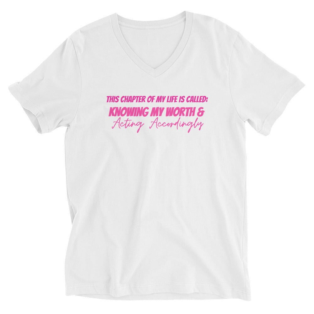 My Life is Called Knowing My Worth & Acting Accordingly | Short Sleeve V-Neck T-Shirt - Catch This Tea Shirts