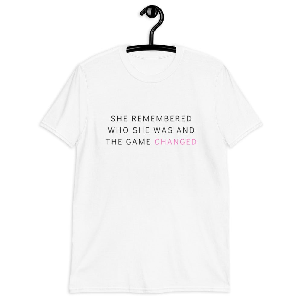She Remembered Who She Was And The Game Changed Tea-Shirt (For a Slim Fit Order A Size Down) - Catch This Tea Shirts
