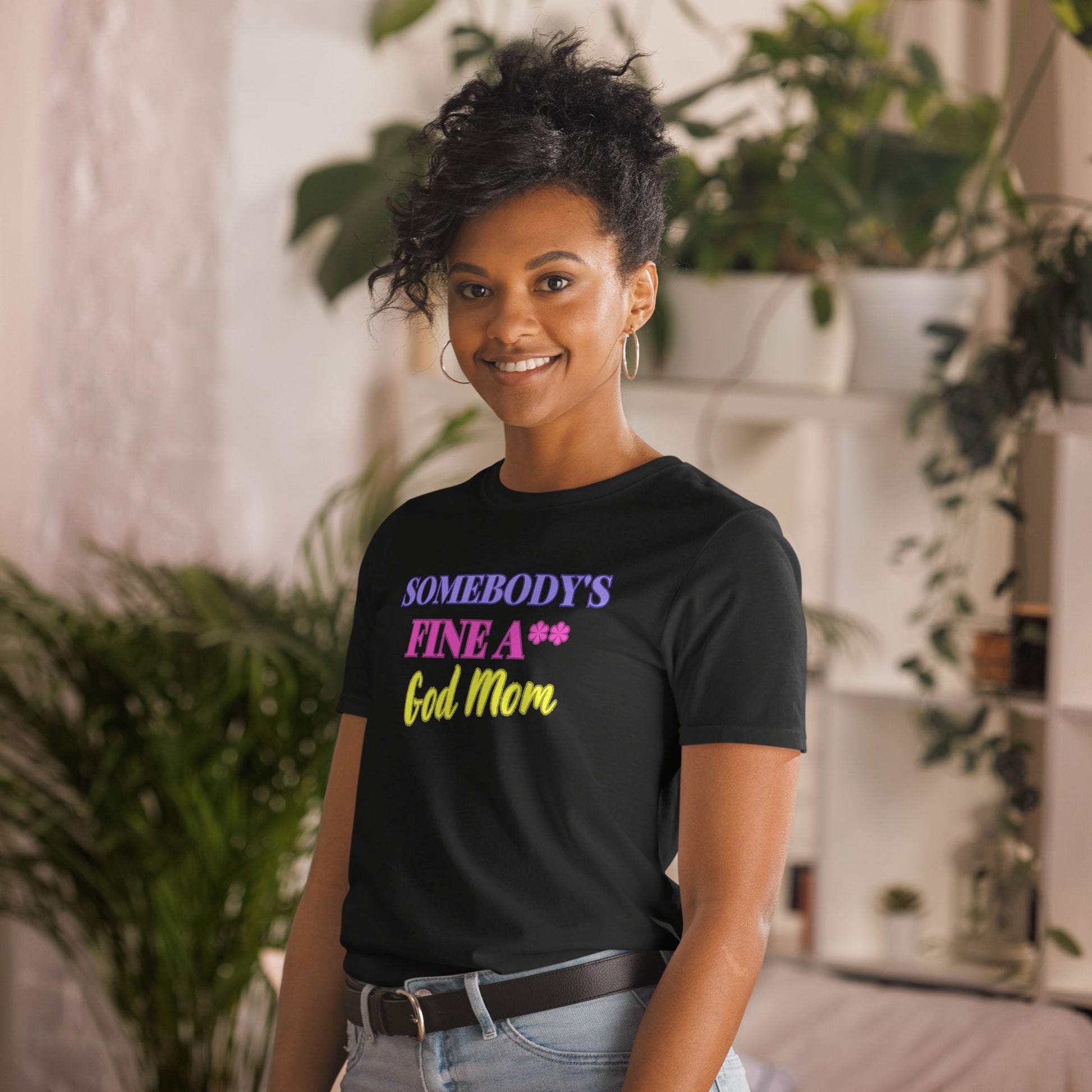Somebody's Fine A** God Mom Sleeve Unisex T-Shirt (For a Slim Fit Order a Size Down) - Catch This Tea Shirts